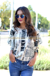 Fidélia laza mintás fodros blúz