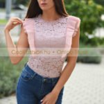 Csipkés púderrózsaszín pliszírozott body