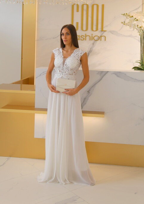 Luana ekrü köves muszlin maxi ruha