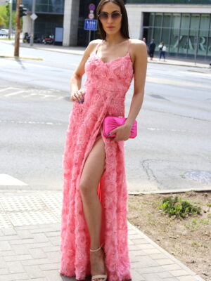 3D virágos pink maxi ruha