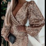 Rosegold puffos ujjú flitteres ruha