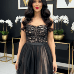 Dafné fekete-nud hullám ruha