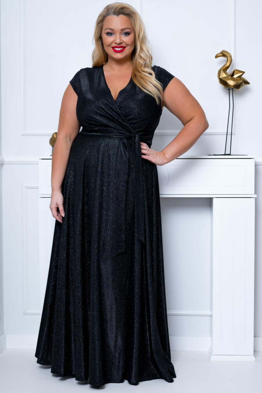 Natalia fekete plus size csillogós maxi ruha - Image 3