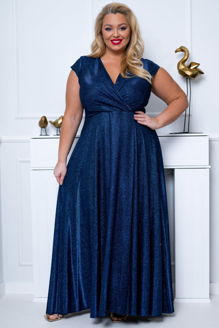 Natalia sötétkék plus size csillogós maxi ruha