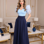 Tüll nélküli zsebes sötétkék maxi szoknya