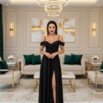 Cher fekete ejtett vállú maxi ruha