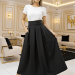 Tüll nélküli zsebes fekete maxi szoknya