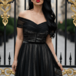 Sabina fekete-nude midi tüll ruha