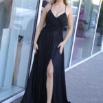 Liszabon fekete fűzős hátú csillámos maxi ruha