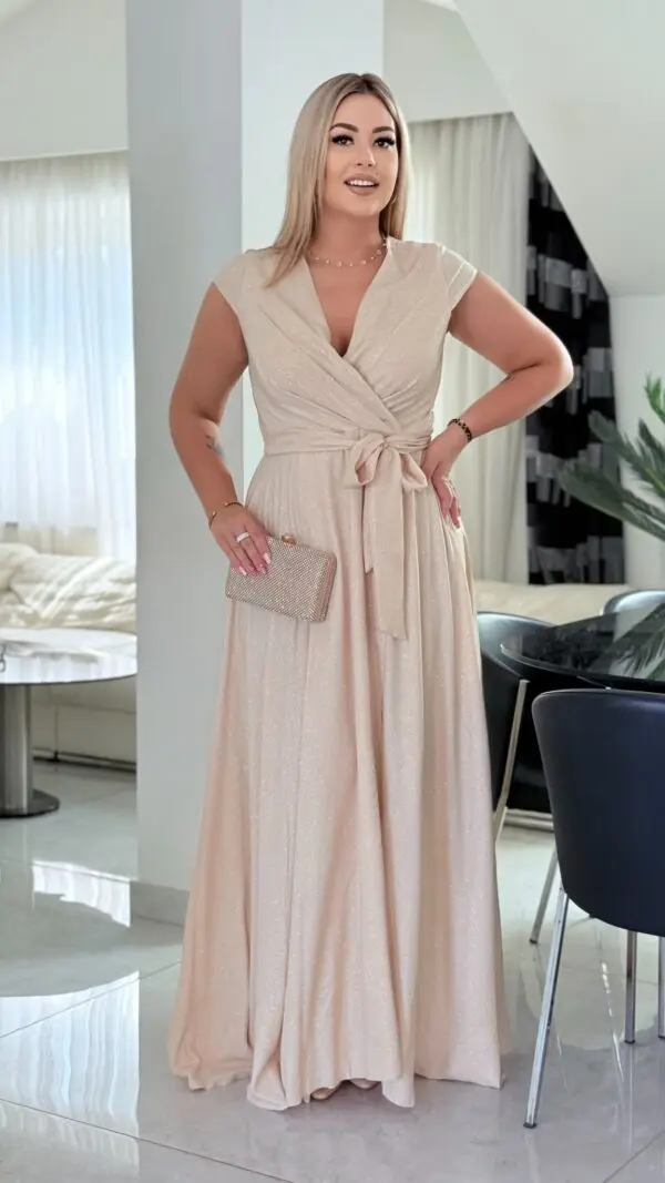 Natalia bézsarany plus size csillogós maxi ruha