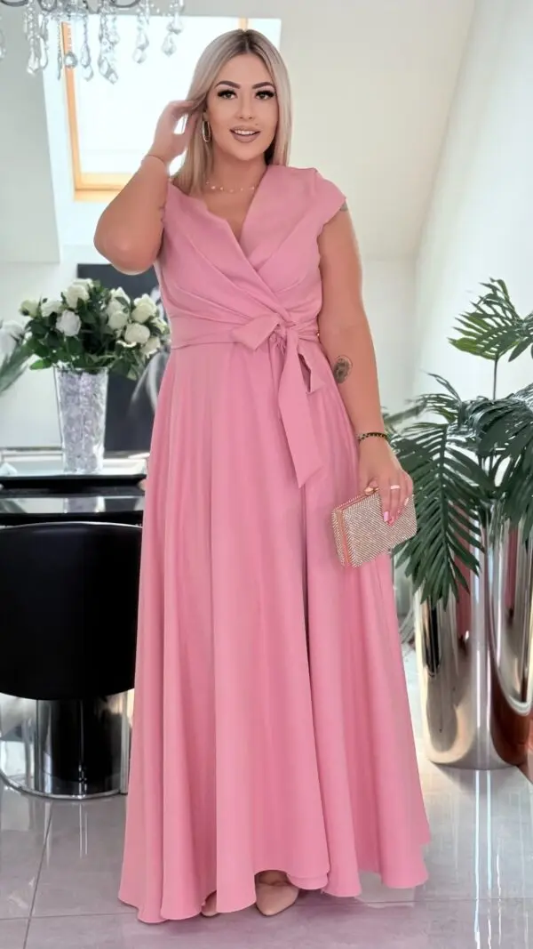 Natalia mályvarózsaszín plus size csillogós maxi ruha