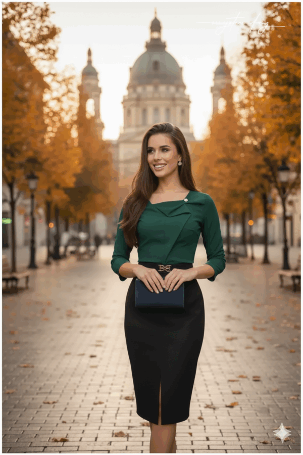 Mystic Day Franciska méregzöld masnis 3/4 ujjú felső