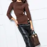 Mystic Day Szerena fekete bőr midi szoknya