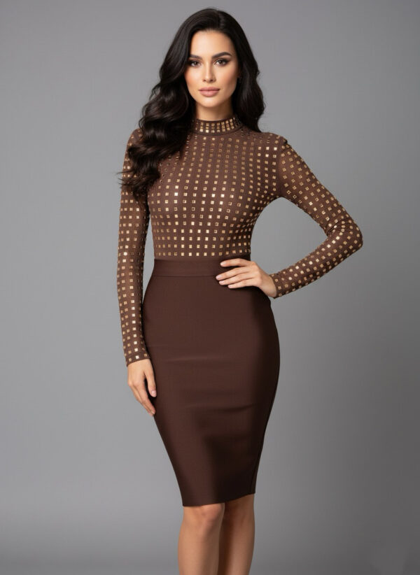 Olina csokibarna köves bandage ruha