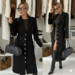 Edan fekete hosszított szövet kabát