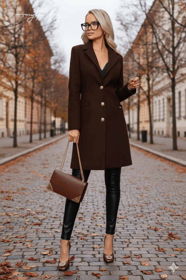 Cloé csokibarna szövet kabát