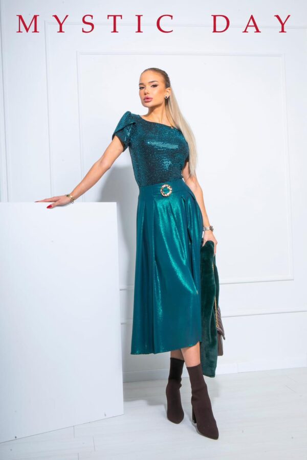 Mystic Day Frézia méregzöld csillogó midi szoknya