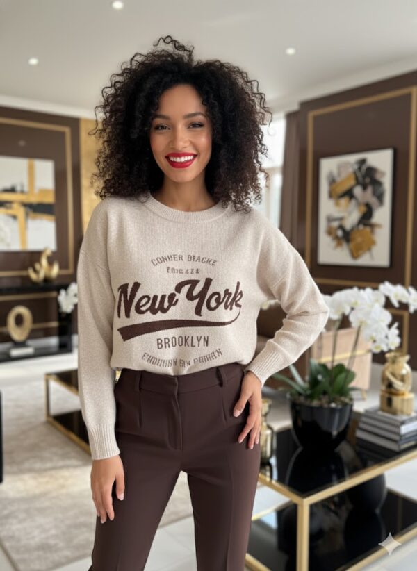 New York drapp-csokibarna kötött pulóver