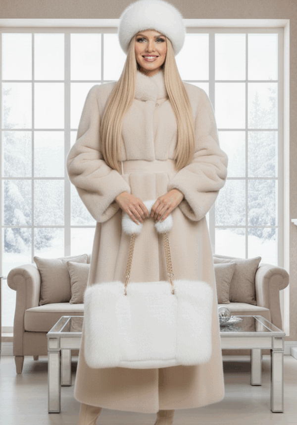 Ice fehér szőrmés arany láncos táska