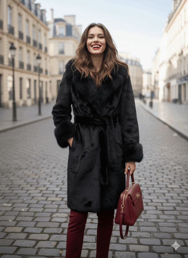 Mocha fekete hosszított szőrme kabát