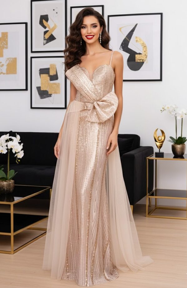 Lina arany flitteres oldal uszályos maxi ruha