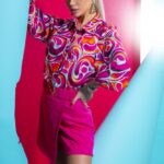 Mystic Day Patrícia fuxia-narancs mintás blúz