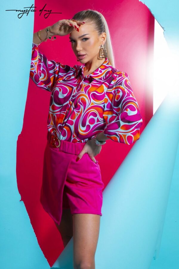 Mystic Day Patrícia fuxia-narancs mintás blúz