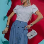 Tűzvirág ekrü puffos mintájú felső