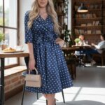 Margó sötétkék kis pöttyös ruha