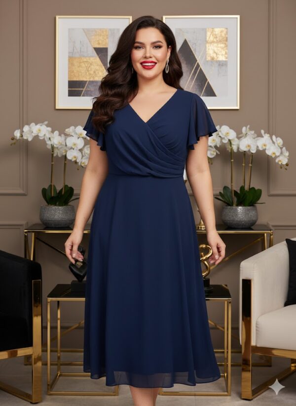 Silky sötétkék molett muszlin midi ruha