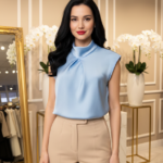 Lori babakék ujjatlan szatén blúz