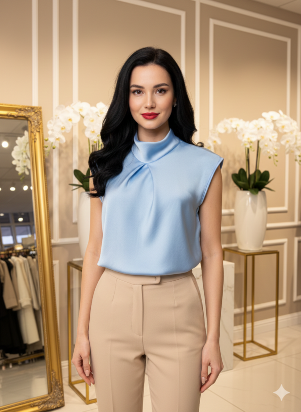 Lori babakék ujjatlan szatén blúz