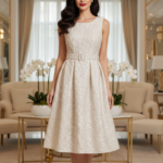 Melodie beige 3D virágos midi ruha