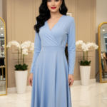 Mely babakék 3/4 ujjú midi ruha