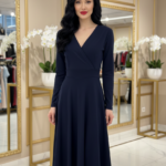 Mely sötétkék 3/4 ujjú midi ruha