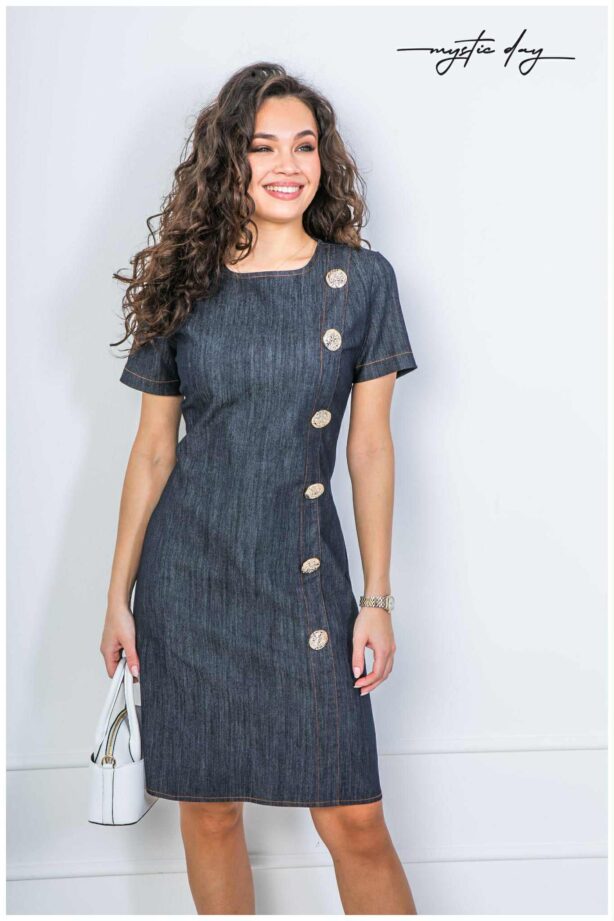 Mystic Day Zoé sötét farmer gombos ruha