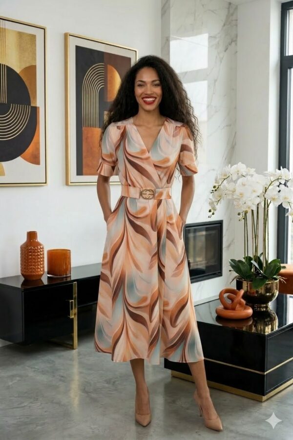 Mystic Day Gréti barna-kék mintás 3/4 ujjú midi ruha