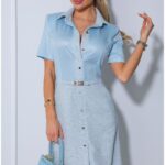 Karolina Zita babakék rövid ujjú buklé ruha