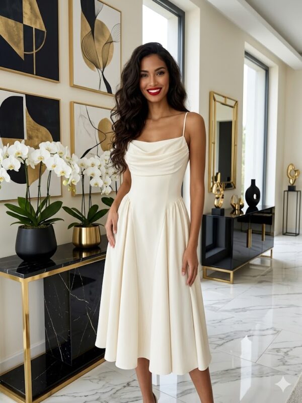 Levina krém midi ruha