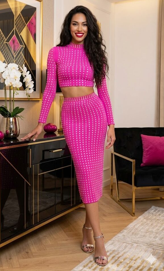 Emyli fuxia köves midi bandage szoknya