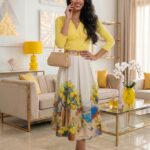 Isabel ekrü citrom mintás midi szoknya