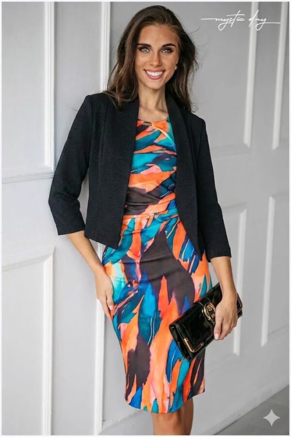 Mystic Day Fekete hosszított  állónyakú boleró kabátka