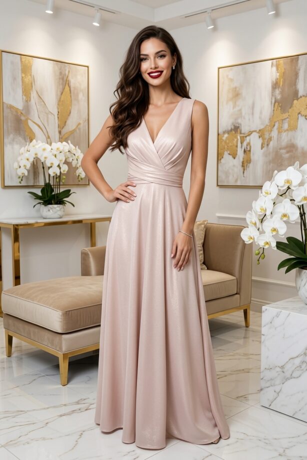 Mystic Day Dorisz bézsarany csillogó maxi ruha