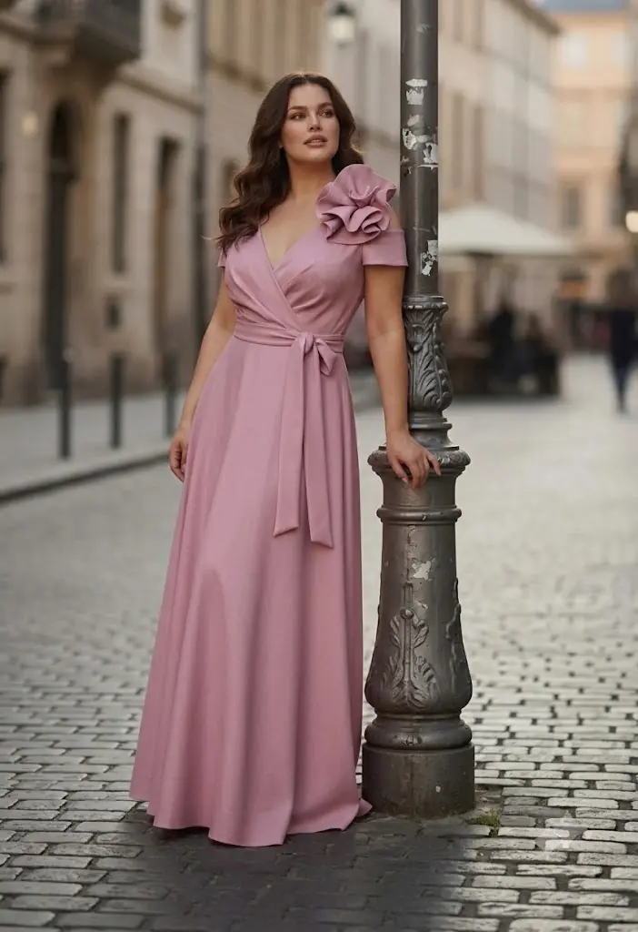 Bosca Gala flower mályvarózsaszín csillogós molett maxi ruha